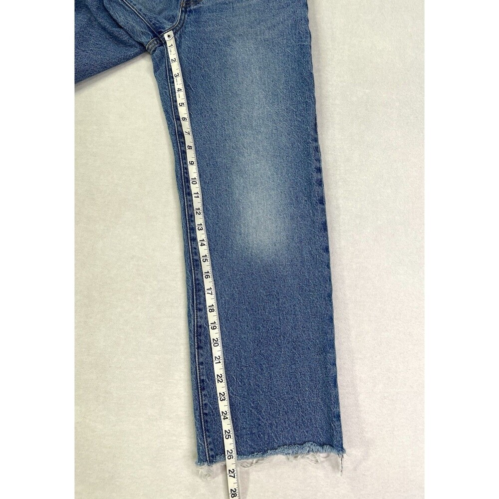 Levi's Premium Jeans Womens 27 Ribcage Straight Ankle Blue Denim Pants Raw Hem - Picture 10 of 12